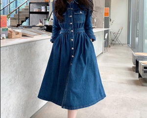 Vintage Denim Lapel Collar Single-Breasted Vestidos