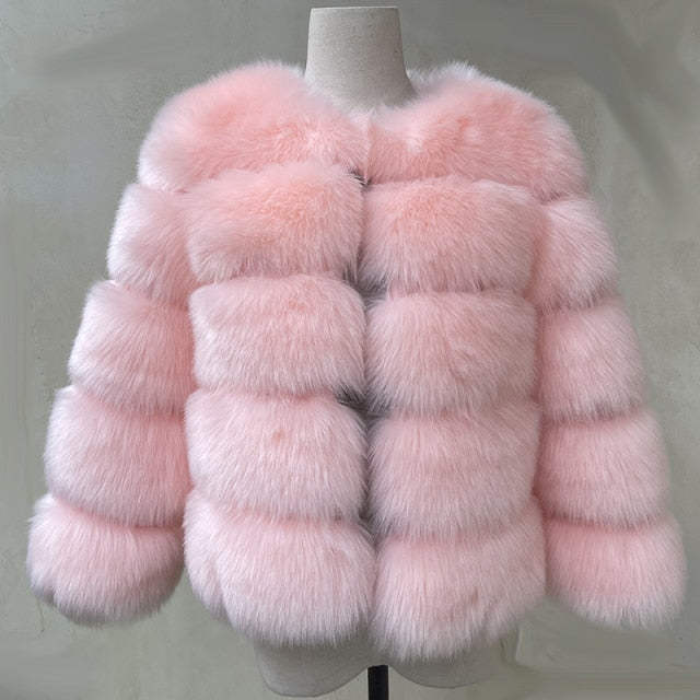 Elegant Fluffy Female Faux Fur Coat