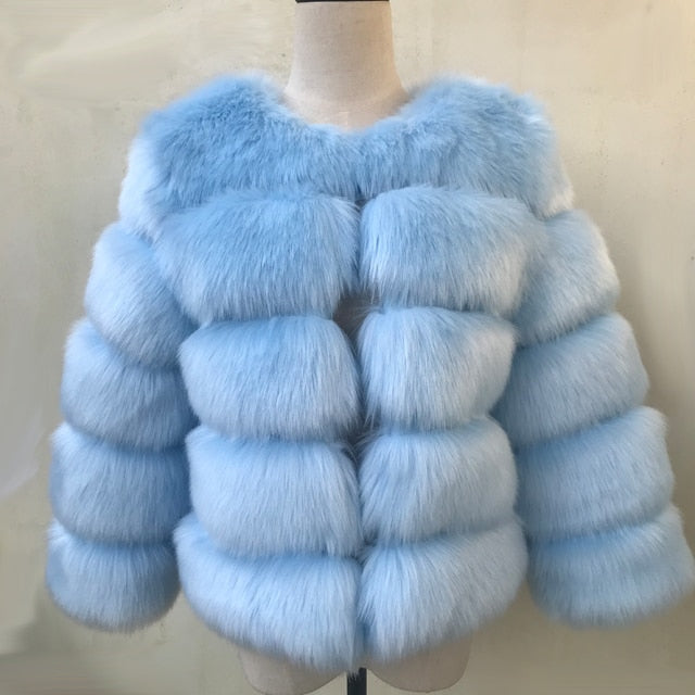 Elegant Fluffy Female Faux Fur Coat