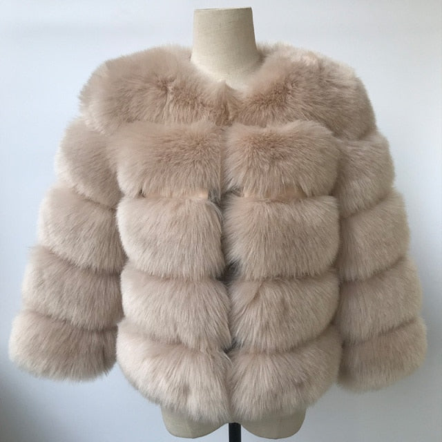 Elegant Fluffy Female Faux Fur Coat