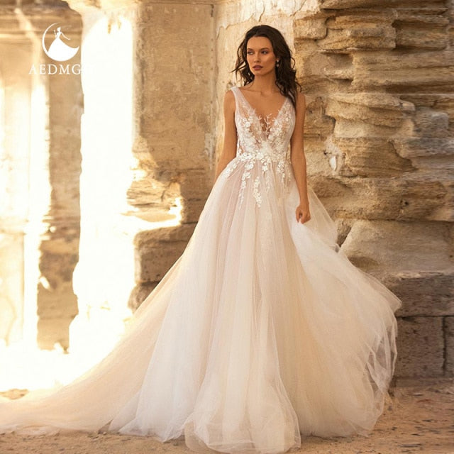 Stunning V- Neck Beach Wedding Dress