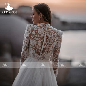 Beaded Appliques Long Sleeve Wedding Dress