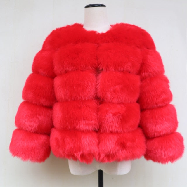 Elegant Fluffy Female Faux Fur Coat