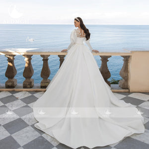 Lantern Sleeve Satin Wedding Dress