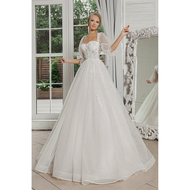 Luxurious Ivory Shiny Tulle Bridal Gown