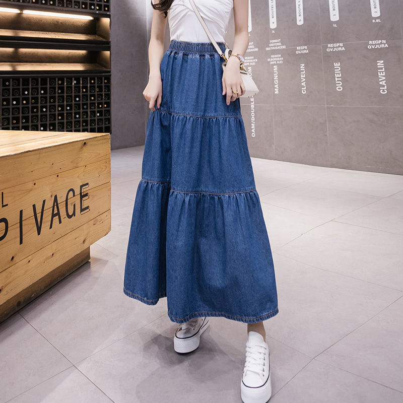 Denim Long Elastic High Waist Skirt