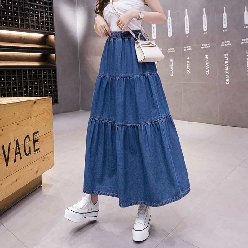 Denim Long Elastic High Waist Skirt