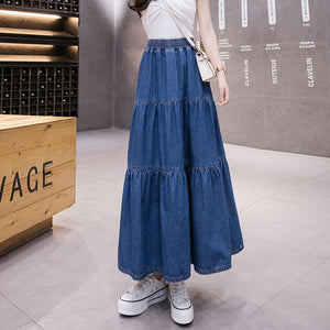 Denim Long Elastic High Waist Skirt