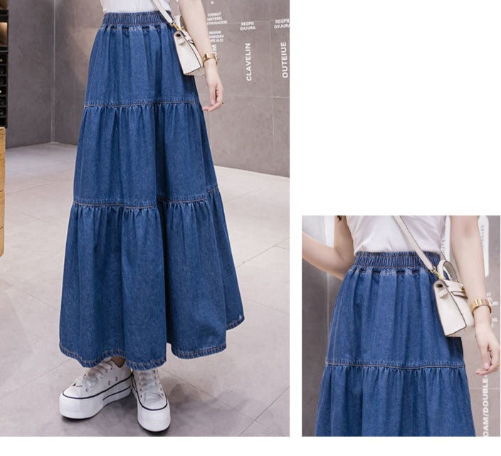 Denim Long Elastic High Waist Skirt